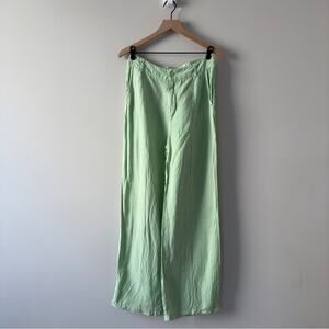 Young Fabulous & Broke Linen Blend Green Women's Pants Wide Leg zipper button L